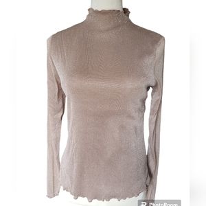 NWT Maurices Tan Sparkle Long Sheer Sleeves Mock Neck Top Size M
